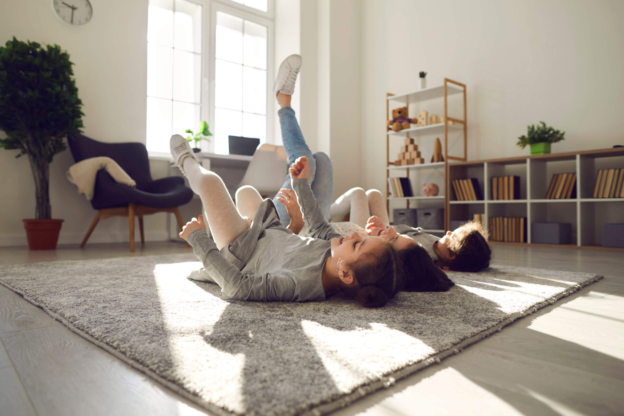 Spending time at home with children, happy family concept