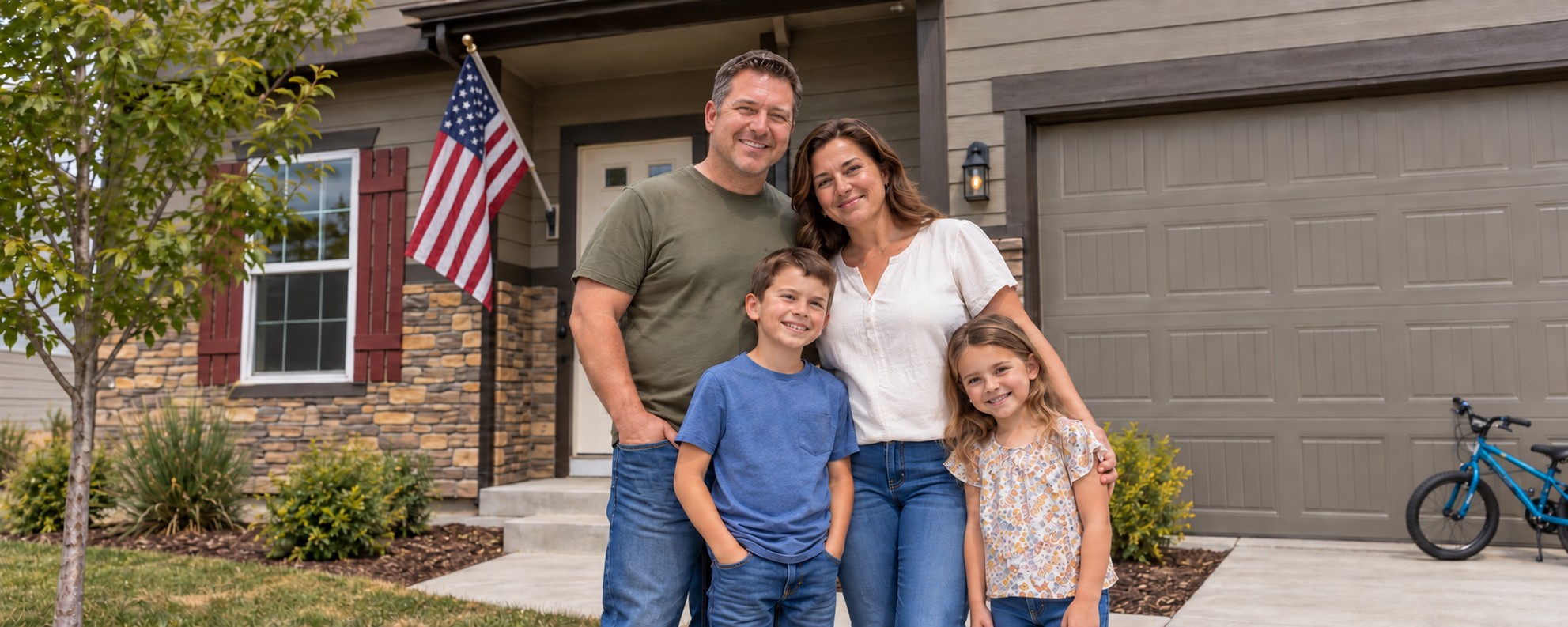 Military family outside a Challenger home