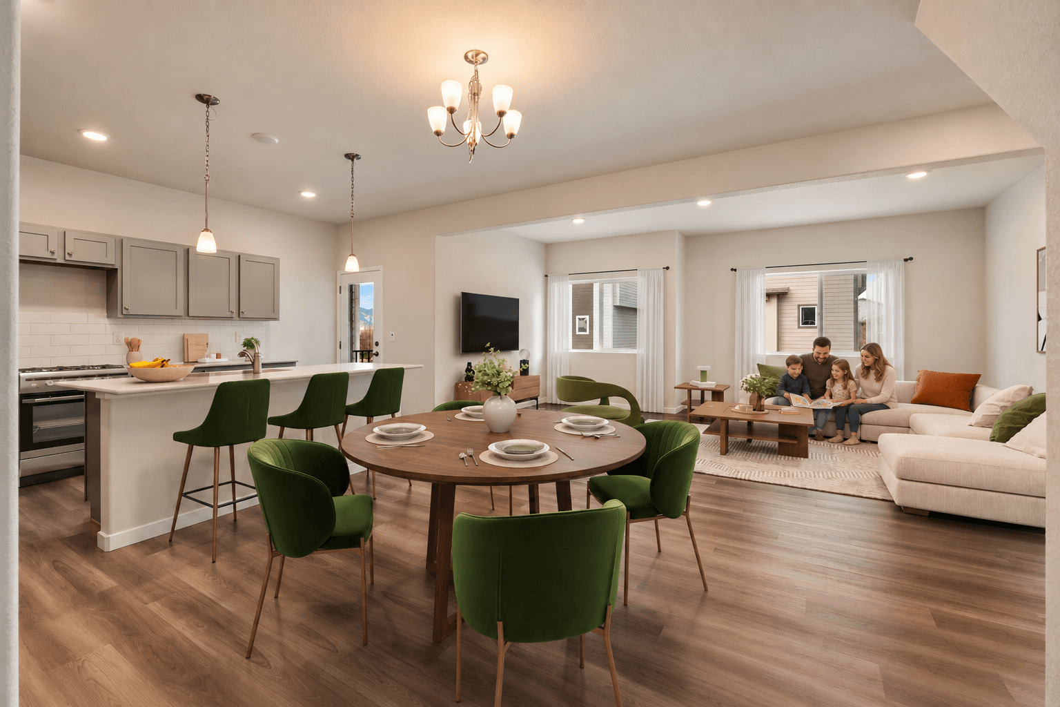 Cozy Family Reading in Modern Open-Plan Home
