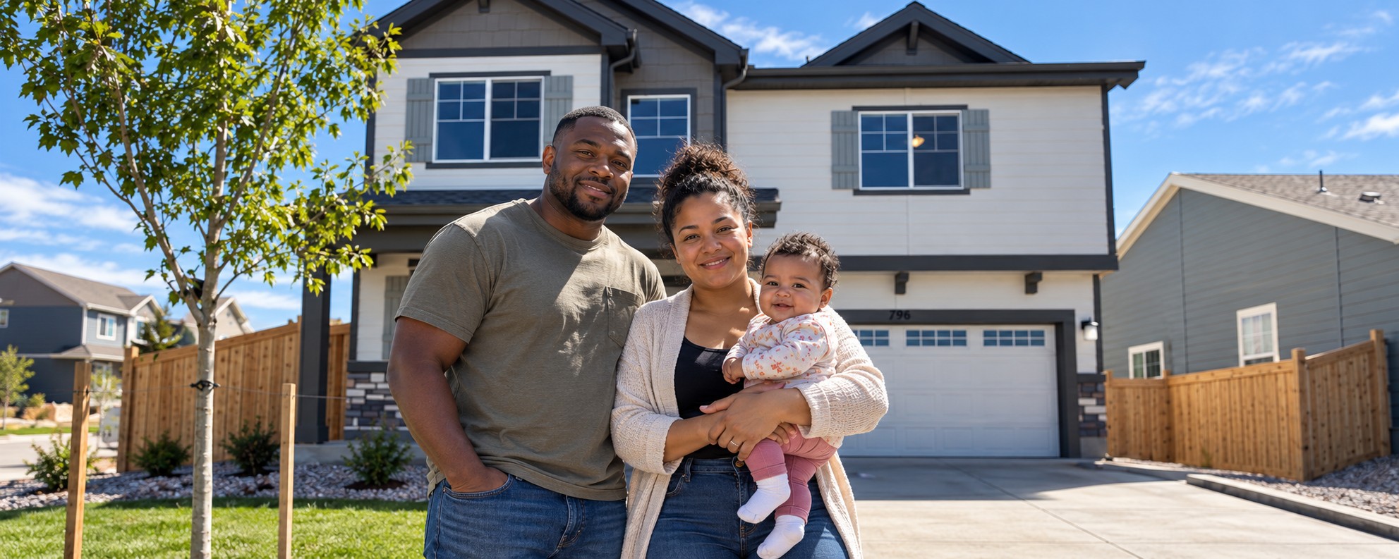 Firefighter and family outside their Challenger home