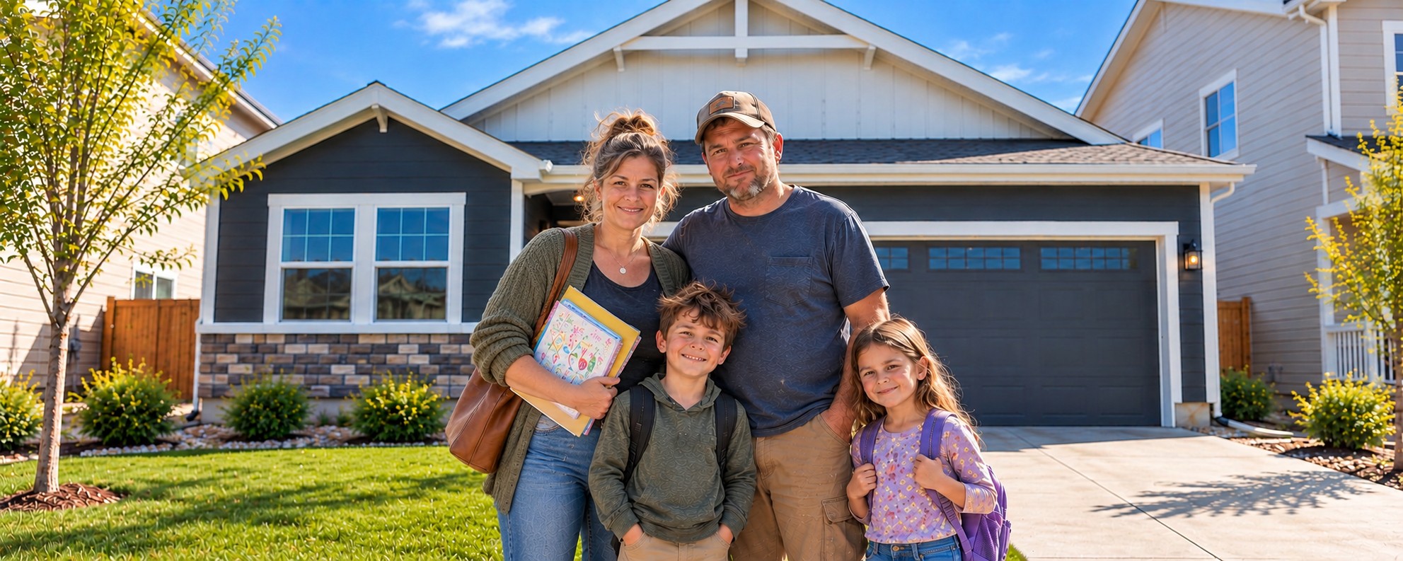 Teacher and her family outside a Challenger home