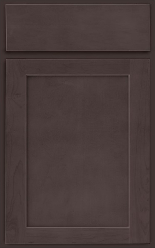 Deep brown cabinet door and drawer front with recessed panels and smooth finish.