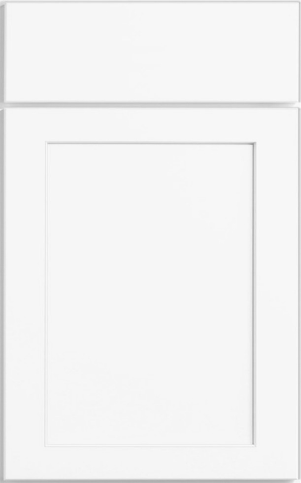 White cabinet door with recessed center panel and clean, simple lines.