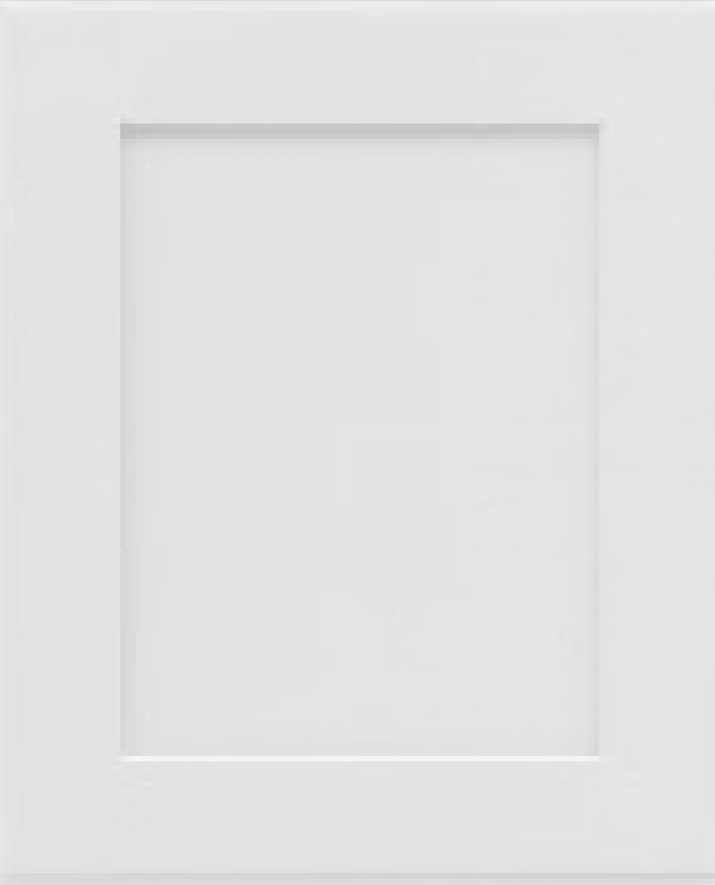 Plain white cabinet door front with recessed center panel in a Shaker-style design.